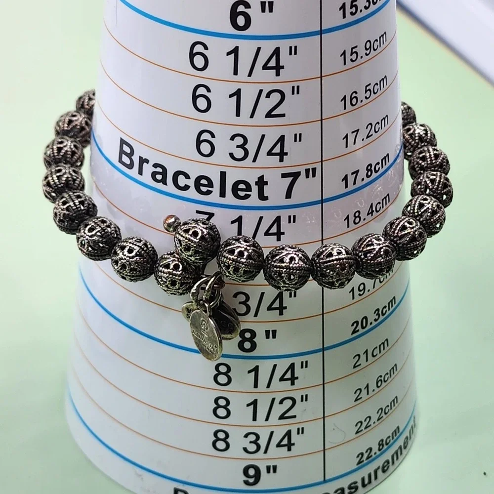 Alex & Ani Vintage Sixty-Six Bronze Tone Filigree Bead Bracelet Coin Charm Boho